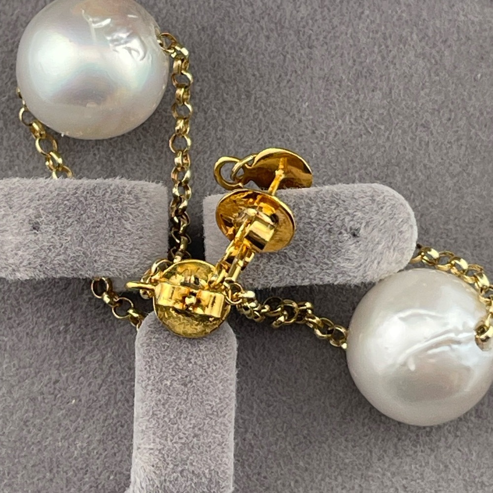 Rare 12mm South Sea Pearl Drops | Solid 18K Gold | Palawan Origin - Picture 9 of 12